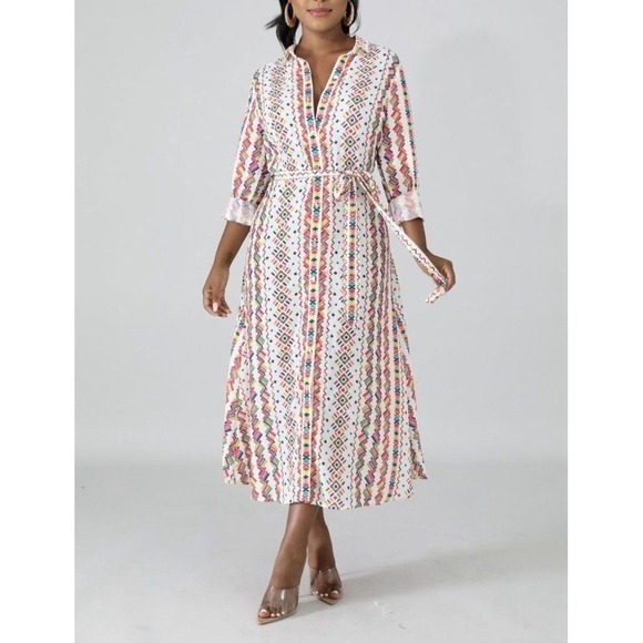 Flying Tomato Dresses & Skirts - Flying Tomato Tribal Multicolor Flare Long Dress Front Buttons